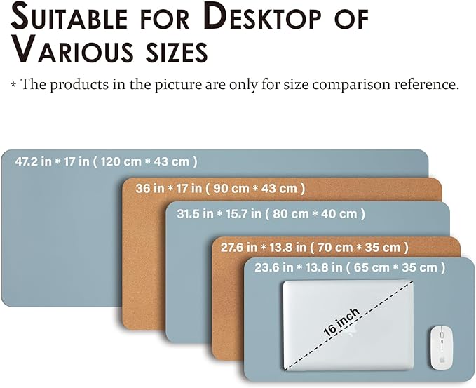 Large Cork Desk Mat - 47.2"x 17" Desk Pad for Office and Home - Ideal for Large Mouse Pad and Desk Mats on Top of Desks(Light Blue)
