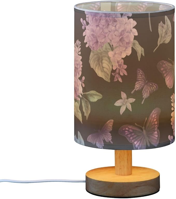 Butterfly and Flower LED Table Lamp, Bedside Lamp with Linen Lampshade, Flicker-Free Eye Care USB Plug in Nightstand Lamp, for Bedroom and Office