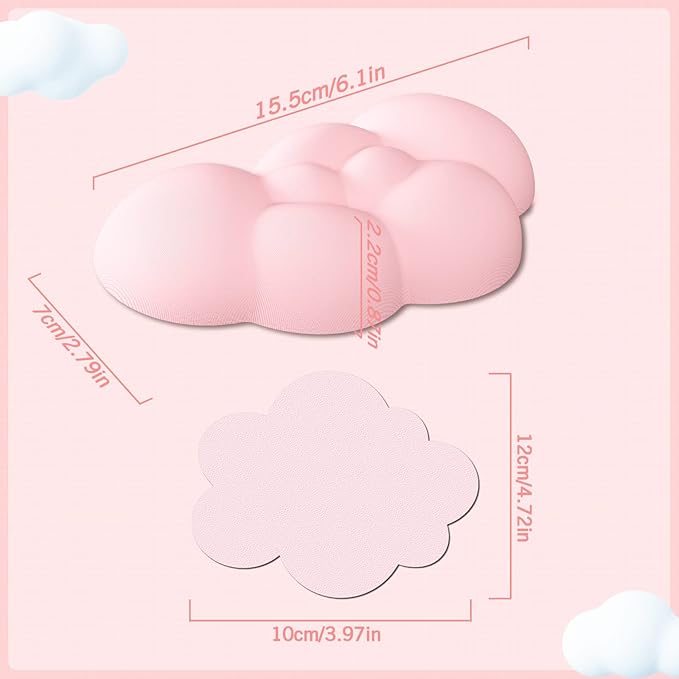 ATTACK SHARK Cloud Mouse Pad Wrist Support and Keyboard Wrist Rest,Ergonomic Design for Typing Pain Relief,Memory Foam Wrist Rest Leather Cup Coaster,Lightweight Desk Gel Hand Wrist Rests(Pink)
