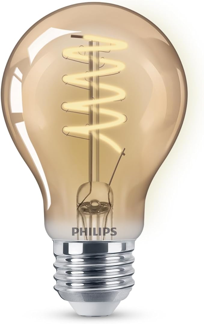PHILIPS LED 60W A19 1-Pack Vintage Edison Spiral Amber (2000K) 400 Lumen (6.5W = 60W) Dimmable Flicker-Free Light Bulb