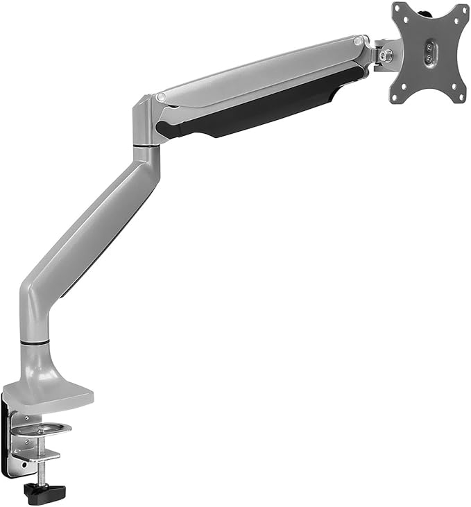Mount-It! Single Monitor Arm Desk Mount with Gas Spring, Height Adjustable Monitor Stand for 13–32 Inch Screens up to 20 lbs, VESA 75x75 & 100x100, C-Clamp & Grommet, Sit-Stand Desk Compatible
