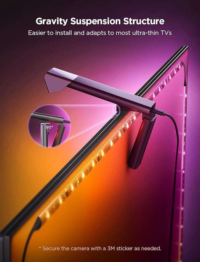 Govee TV Backlight 3 Lite with Fish-Eye Correction Function Sync to 75-85 Inch TVs, 16.4ft RGBICW Wi-Fi LED Strip Lights with Camera, 4 Colors in 1 Lamp Bead, Voice and APP Control, Adapter