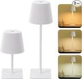 LUTEC 2 Pack Cordless Table Lamp,6000mAh Rechargeable Battery Operated Desk Lamp,Two Adjustable Heights,Waterproof, Touch Control & 3 Color Stepless Dimming for Restaurant/Bedroom/Bars/Outdoor (White)