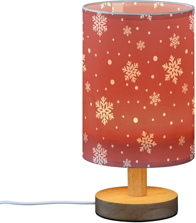 Red Snowflake LED Table Lamp, Bedside Lamp with Linen Lampshade, Flicker-Free Eye Care USB Plug in Nightstand Lamp, for Bedroom and Office