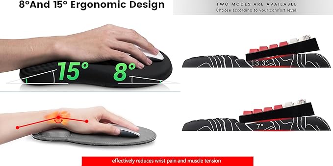 Keyboard Wrist Rest -Ergonomic Mouse Pad- with Carpal Tunnel Massage Bumps and Full Memory Gel Design - Ideal Frequent Computer (Line)