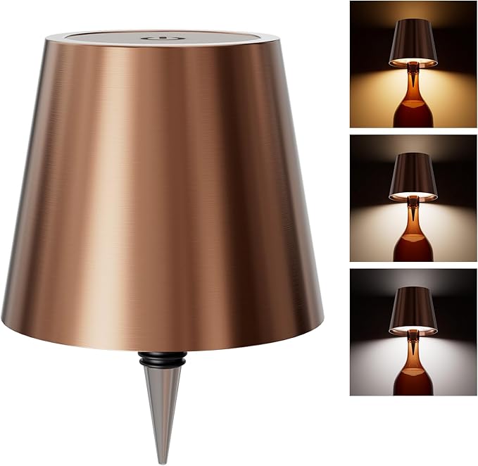 Wine Bottle Lights, Bottle Lamp Shade with 3 Color Temperature, Rechargeable Stepless Dimming LED Wine Bottle Light for Any Bottle, Desk Lamp for Bedroom Restaurant Bar-Champagne