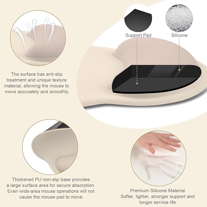 MOSISO Wrist Rest Support for Mouse Pad&Keyboard Set, Circle Curved Ergonomic Mousepad&Coaster Non-Slip Base Home/Office Wrist Support&Easy Typing Pad with Soft Cloth&Silicone Lining, Apricot