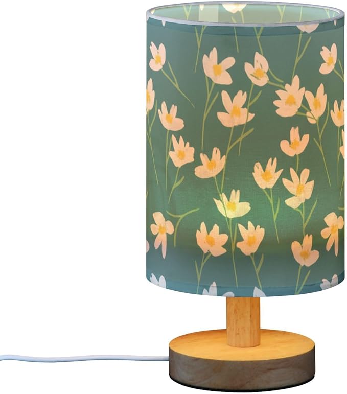 Green Floral LED Table Lamp, Bedside Lamp with Linen Lampshade, Flicker-Free Eye Care USB Plug in Nightstand Lamp, for Bedroom and Office