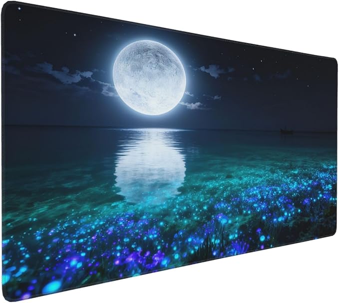 Gaming Mouse Pad,Large Mouse Pads for Desk,Non-Slip Rubber Base Extended Mousepad,XXL Keyboard Mouse Mat,Stitched Edges Computer Keyboard Desk Pad,35.4x15.8inch,Moon Ocean