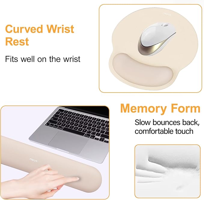 MOSISO Wrist Rest Support for Mouse Pad&Keyboard Set, Circle Curved Ergonomic Mousepad&Coaster Non-Slip Base Home/Office Wrist Support&Easy Typing Pad with Soft Cloth&Silicone Lining, Apricot