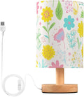 Colorful Floral LED Table Lamp, Bedside Lamp with Linen Lampshade, Flicker-Free Eye Care USB Plug in Nightstand Lamp, for Bedroom and Office