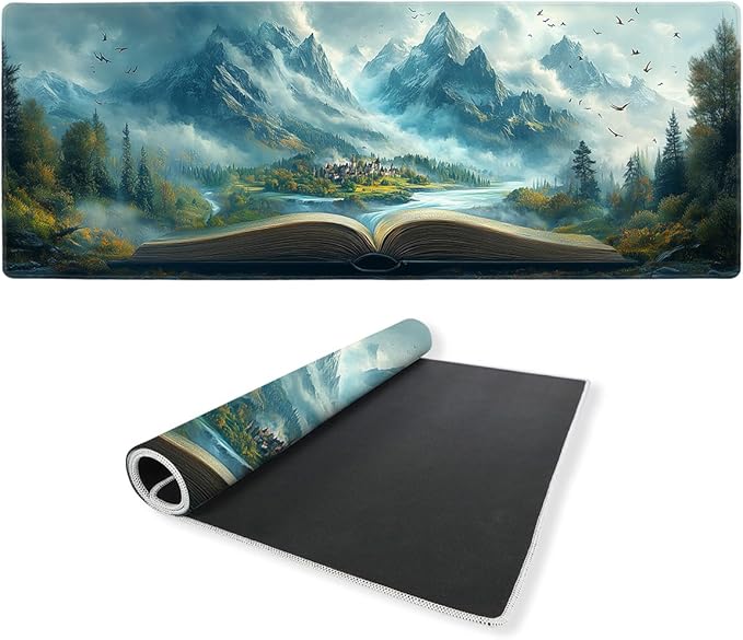 Magical Landscape Desk Mat Gaming Mouse Pad Book River Mountain Fantasy Mousepad Computer Keyboard Pad Mouse Mat Laptop Mat 31.5 x 11.8 Mouse Pads for Desk Home Office Gaming