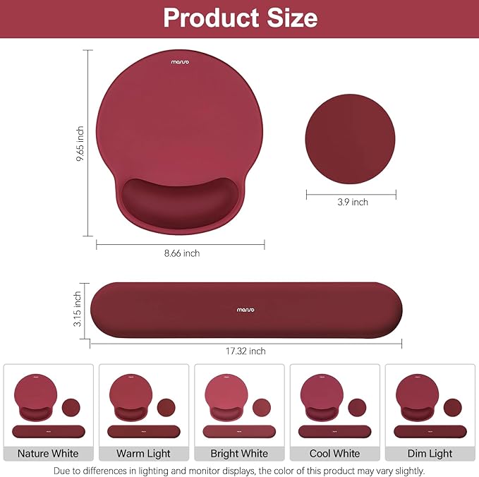 MOSISO Wrist Rest Support for Mouse Pad&Keyboard Set, Circle Curved Ergonomic Mousepad&Coaster Non-Slip Base Home/Office Wrist Support&Easy Typing Pad with Soft Cloth&Silicone Lining, Wine Red