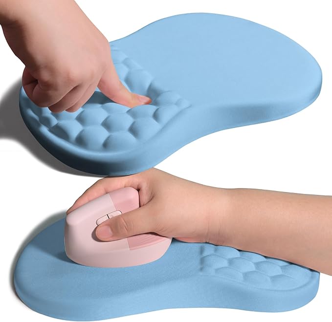 Ergonomic Joint Wrist Support Mouse Pad with Memory Foam Cushion Massage Bump, Carpal Tunnel Mousepad Slope Design for Wrist Rest, 11.8x7.9 in, LightSkyBlue