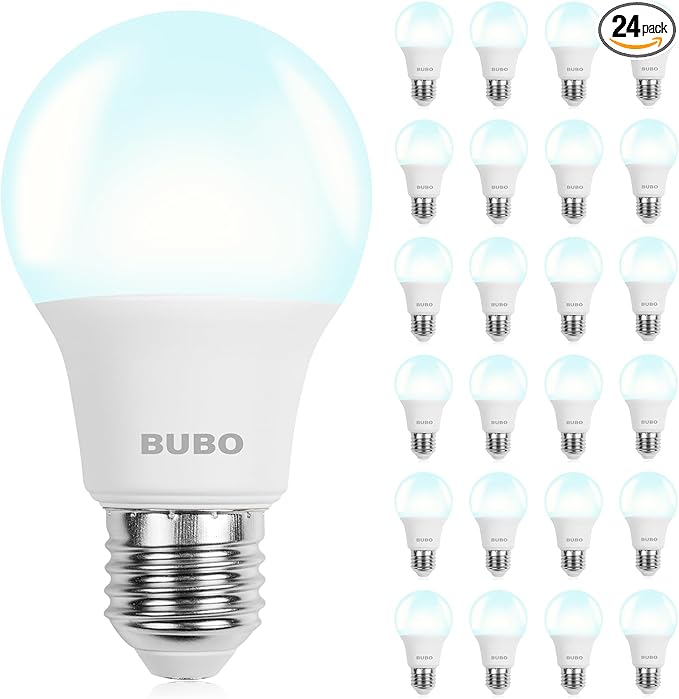 BUBO A19 LED Light Bulbs, 40 Watt Equivalent LED Bulbs, Daylight 5000K, 550 Lumens, E26 Standard Base, Non-Dimmable, 5W Daylight LED Bulbs for Bedroom Living Room Home Office, 24 Pack
