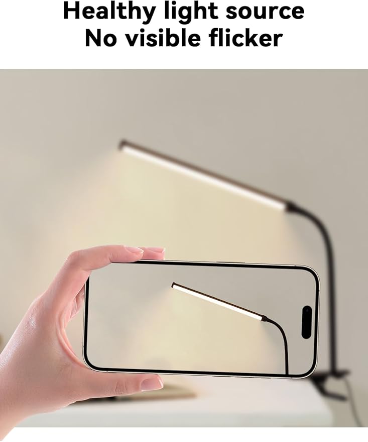 2 Pack LED Desk Lamp with Clamp,Eye-Friendly Clip on Lights for Home Office Study Reading,3 Modes 10 Brightness,Long Flexible Goose-Neck,Swing Arm Architect Task Table Lamps with USB Adapter