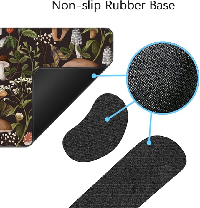 MIBITRI Keyboard Mouse Pad Set, Extended Gaming Mouse Pad+Ergonomics Keyboard Wrist Rest Support, Memory Foam, Easy Typing, 3Pcs XXL Ultra Thick Desk Mat, Cute Mushroom