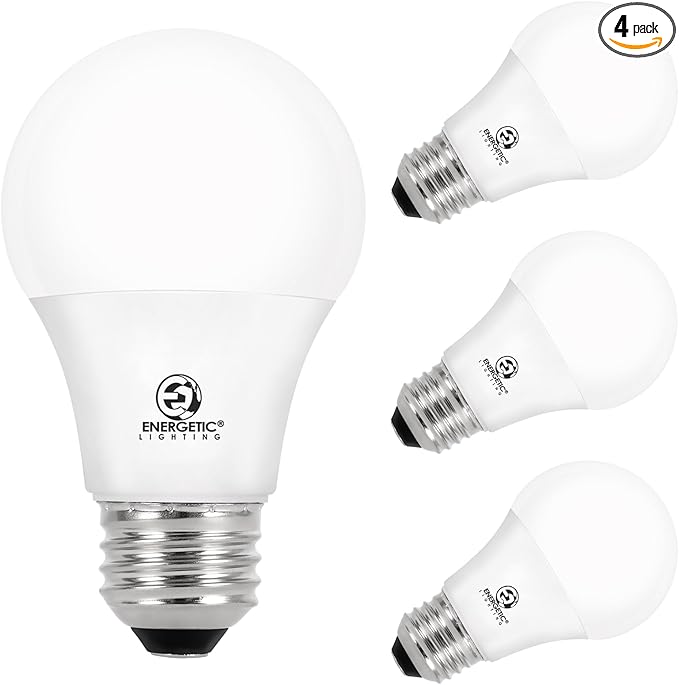 E ENERGETIC LIGHTING A19 LED Bulbs 60 watt Equivalent, Cool White 4000K, E26 Medium Base, Non-Dimmable LED Light Bulb, ETL Listed, 4-Pack