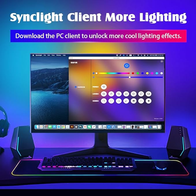 Monitor LED Backlights, LED Strip Light Sync with Screen Color/Music, Computer Light Bar Behind Screen, for PC/Mac, LEDs for Desk Gaming, USB Interface,Software Control (27 inch)