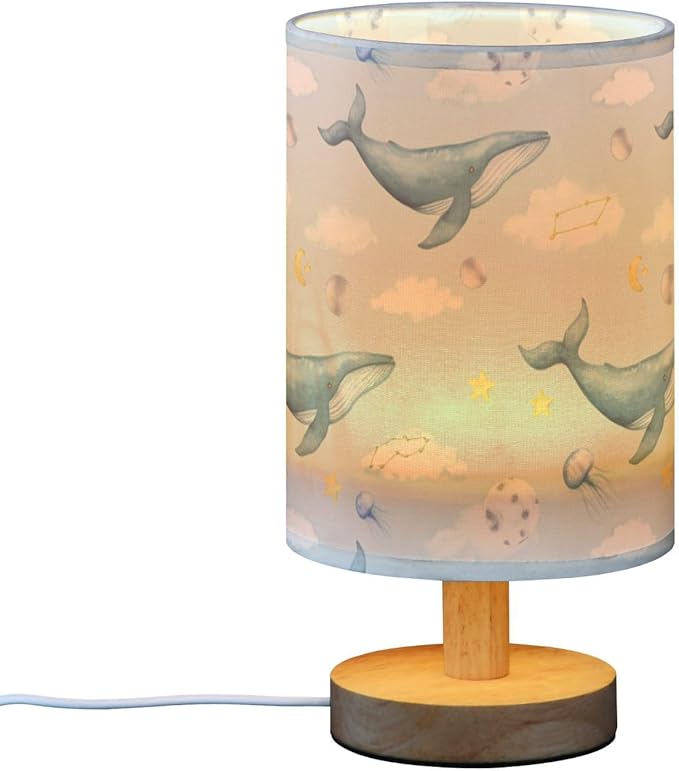 Whale LED Table Lamp, Bedside Lamp with Linen Lampshade, Flicker-Free Eye Care USB Plug in Nightstand Lamp, for Bedroom and Office