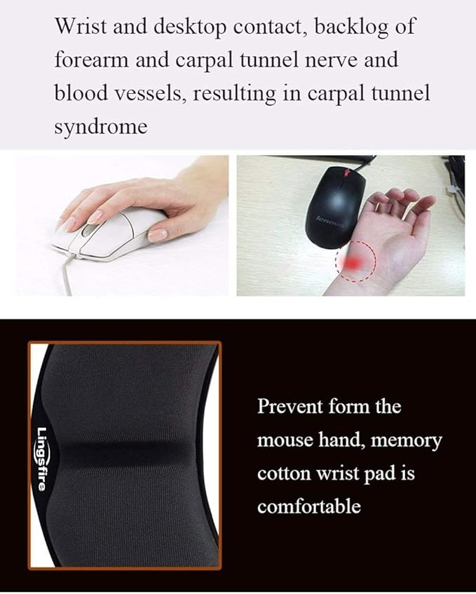 LINGSFIRE Memory Foam Mouse Wrist Rest Keyboard Wrist Rest Pad Anti-Skid Mousepad Support Wrist Rest Mat for Office Computer Laptop Mac- Durable Comfortable Lightweight Easy Typing(5.1 * 2.8" Black)