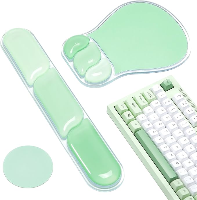 Ospelelf Mouse Pad with Wrist Rest Set Gel Ergonomic Keyboard Wrist Support Anti-Slip Rubber Bottom Office Women Desk Accessories for Computer, Laptop and Gaming, Green