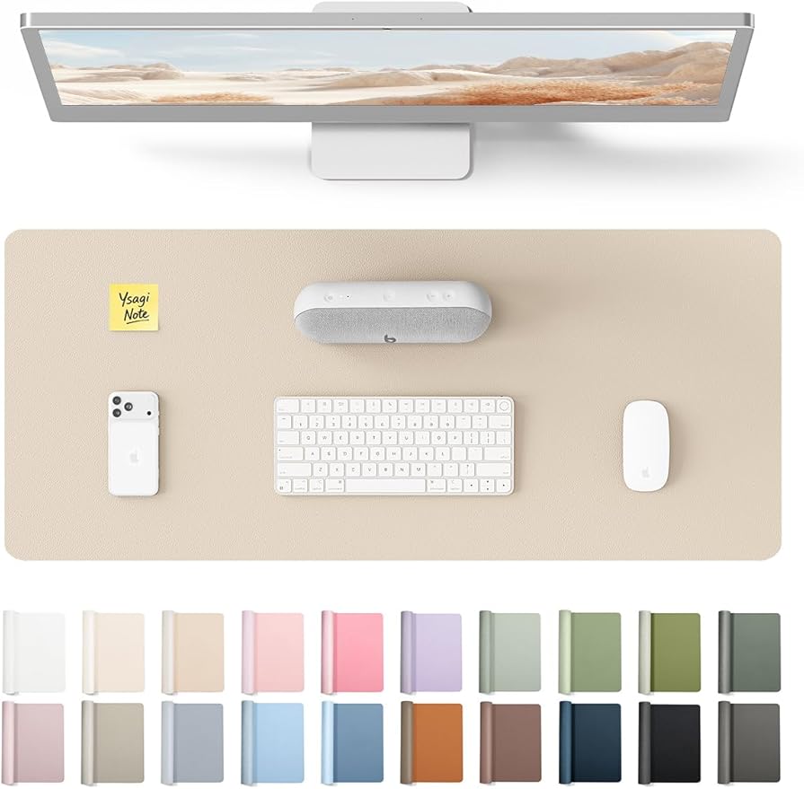 YSAGi Leather Desk Pad Protector, Office Desk Mat, Large Mouse Pad, Non-Slip PU Leather Desk Blotter, Waterproof Laptop Desk Writing Pad for Office and Home (23.6" x 13.8", Eggshell)