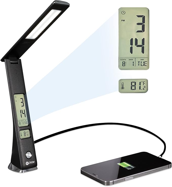 Prevention by OttLite LED Task Adjustable Lamp with Digital Display - Adjustable Neck, 3 Color Modes & USB Charging - Eye-Friendly Lighting for Crafting, Office Work, Reading & Studying
