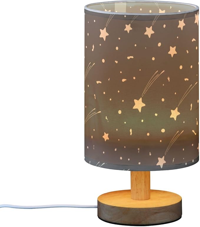 Black Star LED Table Lamp, Bedside Lamp with Linen Lampshade, Flicker-Free Eye Care USB Plug in Nightstand Lamp, for Bedroom and Office