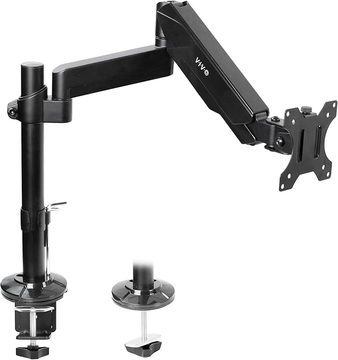 VIVO Heavy Duty Articulating Single Pneumatic Spring Arm Desk Mount Stand, Fits 17 to 40 inch Standard Screens or Ultrawides up to 26.4 lbs with Maximum VESA 100x100mm, STAND-V101H