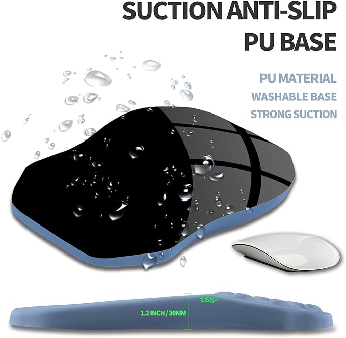 Ergonomic Raised Mouse Pad Wrist Support with Bilateral Slope Memory Foam Mousepad for Wrist Rest and Carpal Tunnel 11.8x7.9〃 Stone Blue