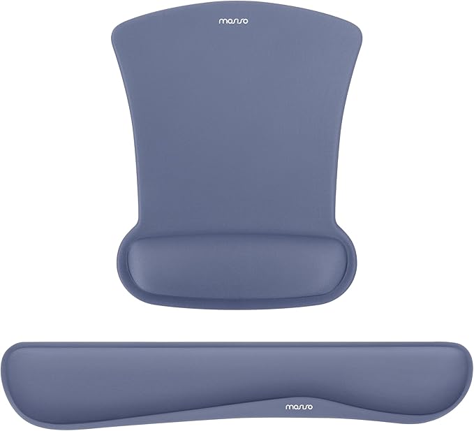 MOSISO Wrist Rest Support for Mouse Pad & Keyboard Set, Ergonomic Mousepad Non-Slip Base Home/Office Easy Typing Cushion with Neoprene Cloth & Raised Memory Foam, Navy Lime