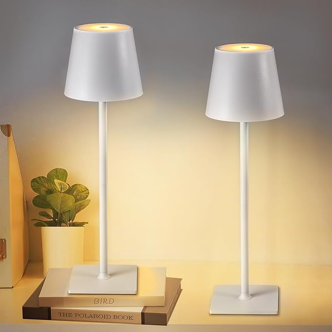 2 Pack Cordless Table Lamps, 3 Colors Stepless Dimming, 5000mAh Rechargeable Battery LED Desk Lamp for Bedroom/Couple Dinner/Desk/Cafe/Dining Room/Terrace