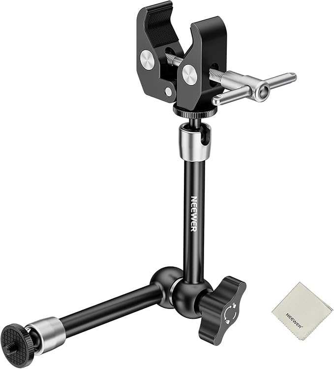 NEEWER 9.8"/25cm Magic Arm with Super Clamp & Cleaning Cloth, 1/4" & 3/8" Threads for Flash/LED Light/Microphone/DSLR Camera Monitor Compatible with SmallRig Camera Cage, Max Load: 4.4lb/2kg, ST25C