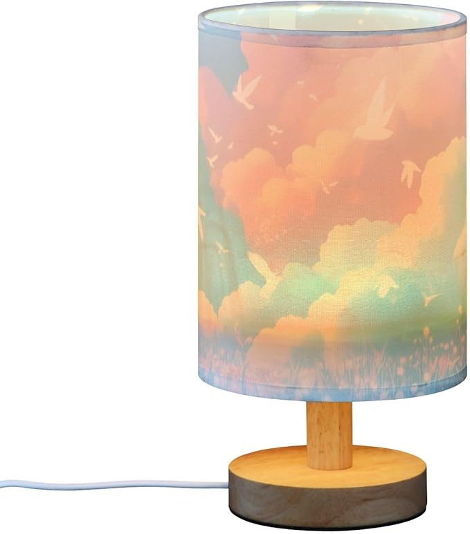 Dreamy Sky-Cloud LED Table Lamp, Bedside Lamp with Linen Lampshade, Flicker-Free Eye Care USB Plug in Nightstand Lamp, for Bedroom and Office