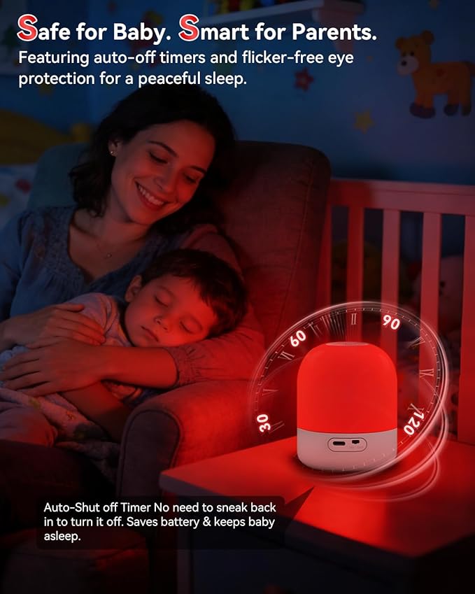 670nm Red Light for Sleep, 100% Blue Light Blocking, 360° Red Night Light Lamp with Remote & Touch Control, Dimmable, 4 Timers, Melatonin Promoting Natural Sleep Aid for Bedside Bedroom, Baby Nursery