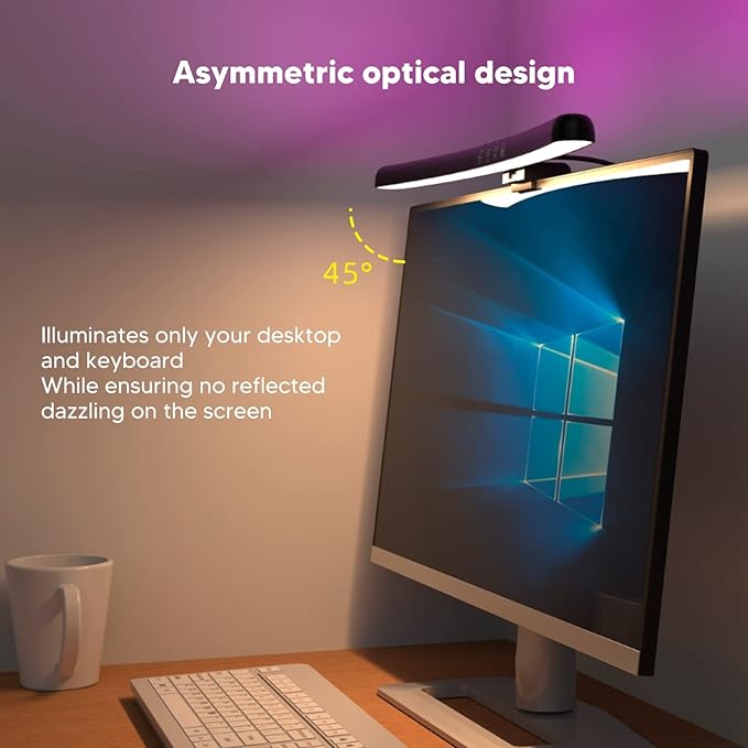 Pomya Computer Monitor Light Bar, Curved Screen Bar Monitor Light with 7 Color RGB, Asymmetric Optical Touch Dimming Screen Lamp for Curved Screen, for Home Office