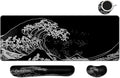 MIBITRI Keyboard Mouse Pad Set, Extended Gaming Mouse Pad+Ergonomics Keyboard Wrist Rest Support, Memory Foam, Easy Typing, 4Pcs XXL Ultra Thick Desk Mat, Japanese Wave
