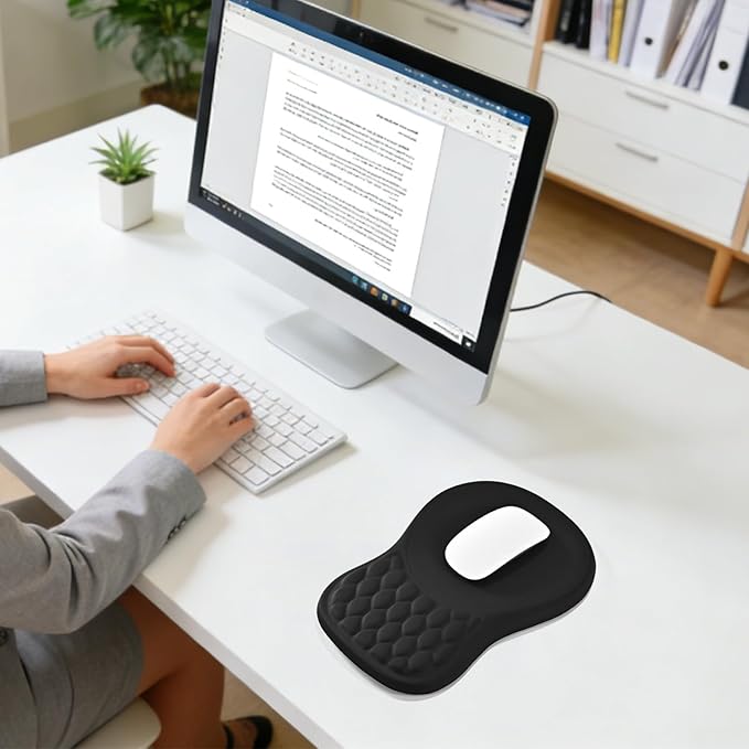 EooCoo Ergonomic Mouse Pad with Wrist Rest, Massage Design Large Mousepad with Memory Foam Wrist Rest and Non-Slip PU Base, Dual-Slope Design for Carpal Tunnel Syndrome, Office Desk Accessories