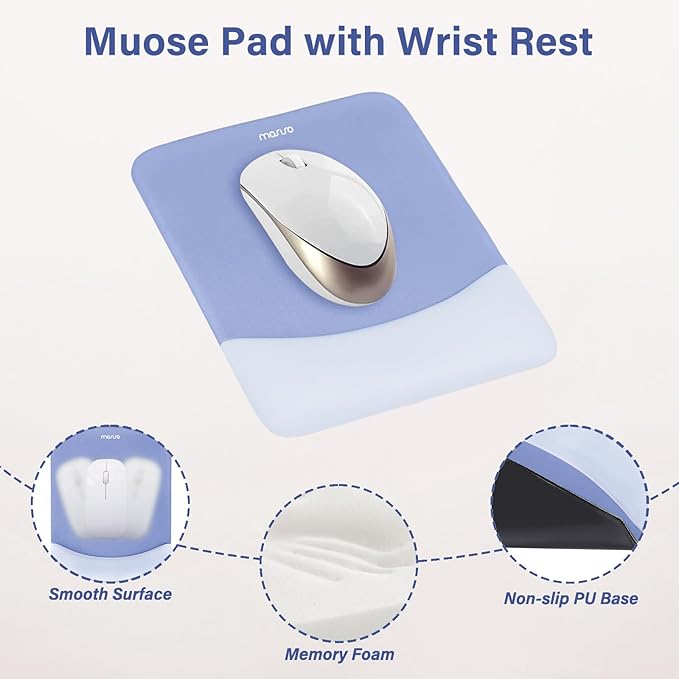 MOSISO Wrist Rest Support for Mouse Pad&Keyboard Set, Rectangular Ergonomic Mousepad Non-Slip Base Home/Office Easy Typing Pad with Neoprene Cloth&Raised Silicone Lining, Slate Blue