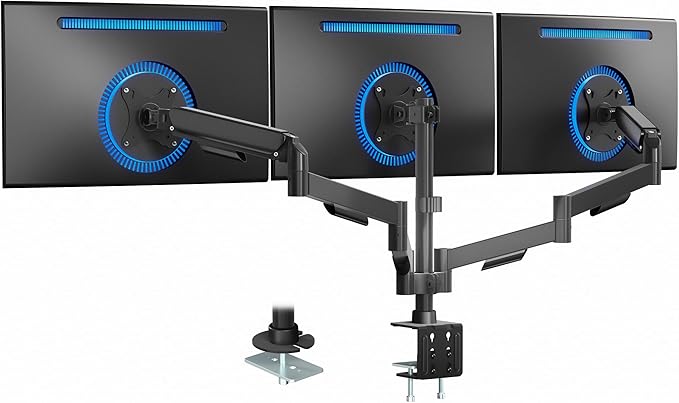 VIVO Triple Monitor Stand, Fully Adjustable Arms for 17 to 27 inch Screens, Mechanical Articulating Desk Mount, Gaming and Office Setups, VESA 75x75, 100x100, Max 19.8 lbs, Classic, Black, STAND-V003O