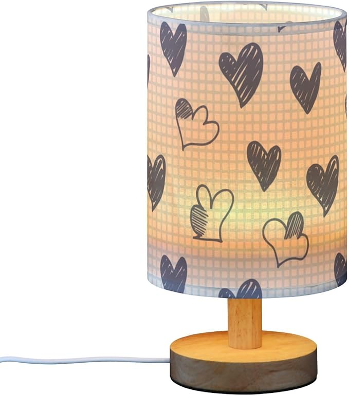 Heart LED Table Lamp, Bedside Lamp with Linen Lampshade, Flicker-Free Eye Care USB Plug in Nightstand Lamp, for Bedroom and Office