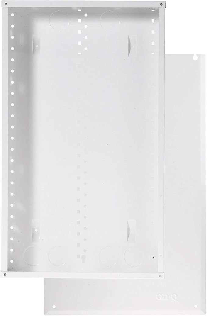Legrand - On-Q 28-Inch Structured Wiring Enclosure with Screw-On Cover - in-Wall 20-Gauge Media Box with 2.5" Wire Pass Throughs & 2X Outlet Knockouts - Glossy White - EN2800