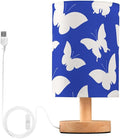 White Butterfly LED Table Lamp, Bedside Lamp with Linen Lampshade, Flicker-Free Eye Care USB Plug in Nightstand Lamp, for Bedroom and Office