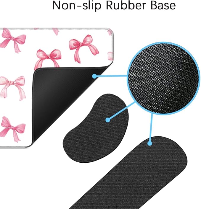MIBITRI Keyboard Mouse Pad Set, Extended Gaming Mouse Pad+Ergonomics Keyboard Wrist Rest Support, Memory Foam, Easy Typing, 4Pcs XXL Ultra Thick Desk Mat, Pink Bows