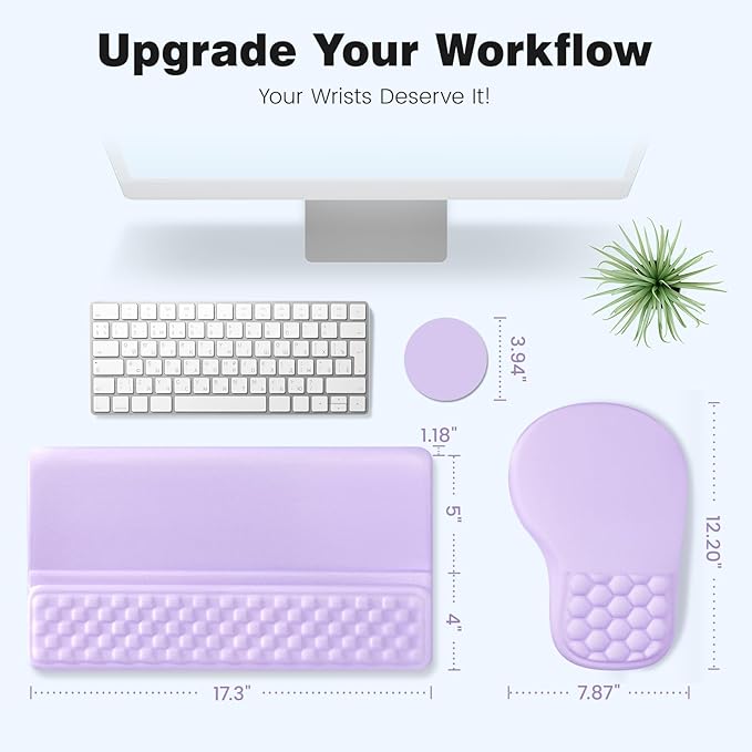 Ospelelf Ergonomic Mouse Pad and Keyboard Stand Wrist Rest Set, Memory Foam Comfort, Wrist Support for Typing, Office Desk Accessories, Purple
