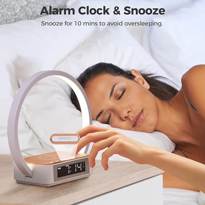 Desk Lamp with Alarm Clock Qi Wireless Charger, Touch Lamp for bedroom 3 Light Hues, Bedside Lamp 10W Max Wireless Charging Table Lamp LED Eye-Caring Reading Nightstand Light for Living Room