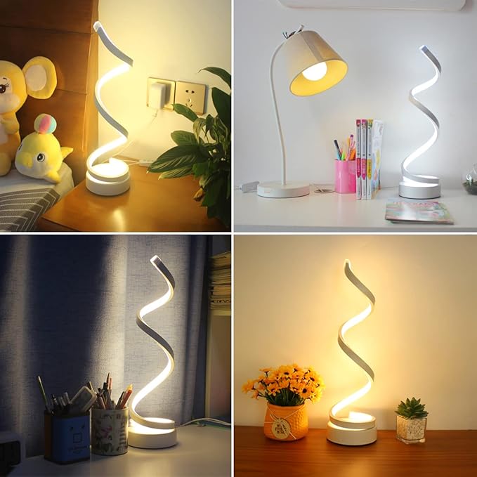 Modern Spiral Table Lamp, Dimmable Table Lamps for Bedroom, 12W LED Desk Lamp for Living Room, 3 Colors 10 Brightness Bedside Lamps Nightstand Lamps Desk Light for Nightstand, Office - White