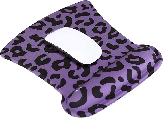 MOSISO Wrist Rest Support for Mouse Pad&Keyboard Set, Leopard Grain Ergonomic Mousepad&Coaster Non-Slip Base Home/Office Easy Typing Cushion with Neoprene Cloth&Raised Memory Foam, Purple