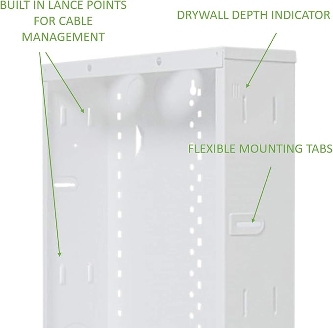 Legrand - On-Q 42-Inch Structured Wiring Enclosure with Screw-On Cover - in-Wall 20-Gauge Media Box with 2.5" Wire Pass Throughs & 2X Outlet Knockouts - Glossy White - EN4200